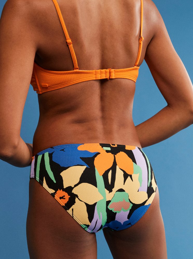 Dark Grey Flower Women's Roxy Color Jam Hipster Bikini Bottoms | USA CZAK-21486