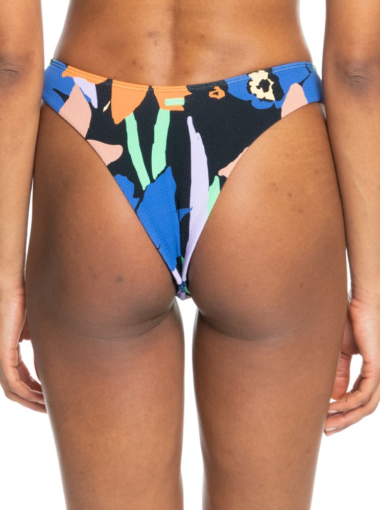 Dark Grey Flower Women's Roxy Color Jam Cheeky Bikini Bottoms | USA MORW-09842