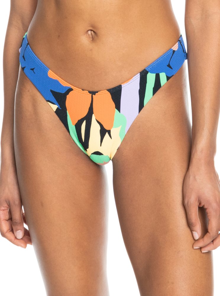 Dark Grey Flower Women's Roxy Color Jam Cheeky Bikini Bottoms | USA MORW-09842