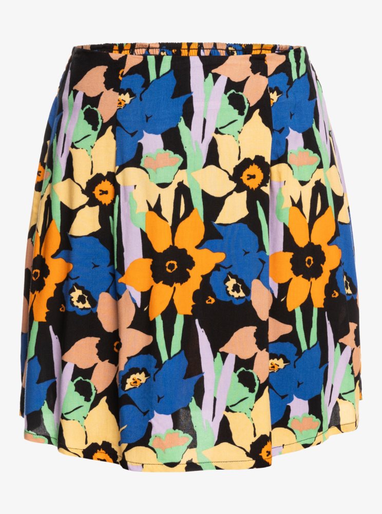 Dark Grey Flower Women's Roxy Golden Poppy Mini Flowy Skirts | USA FYUW-09721