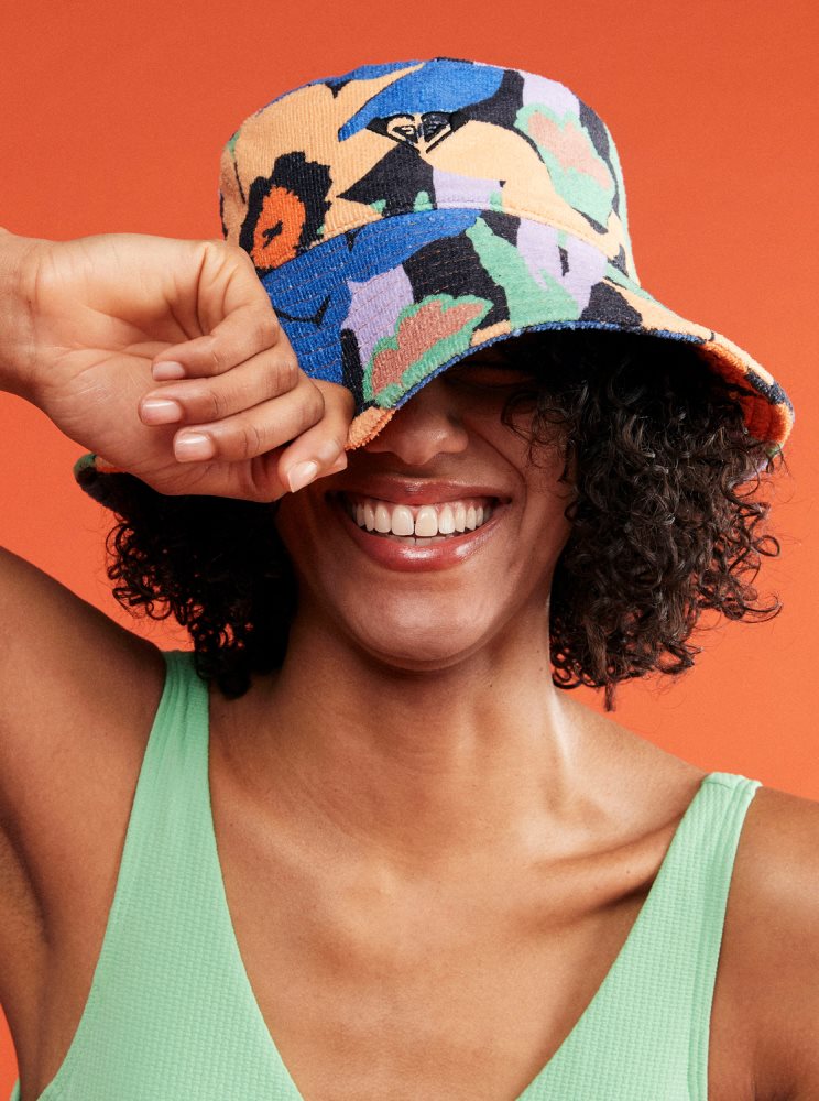 Dark Grey Flower Women's Roxy Mango Passion Bucket Hats | USA WNHI-62785