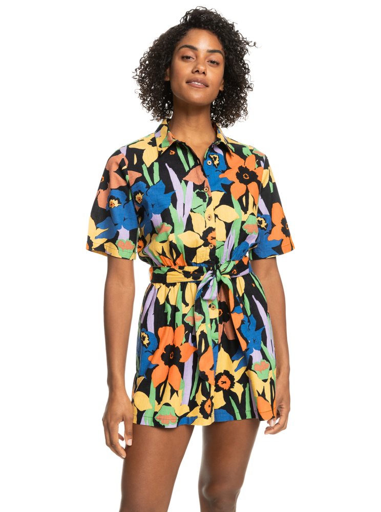 Dark Grey Flower Women's Roxy Real Yesterday Rompers | USA PGQN-12583