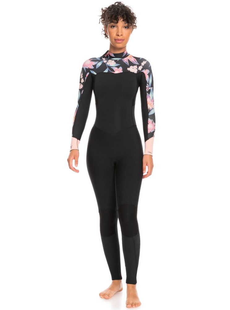 Dark Grey Women's Roxy 4/3mm Swell Series Back Zip Wetsuit | USA VADU-40178