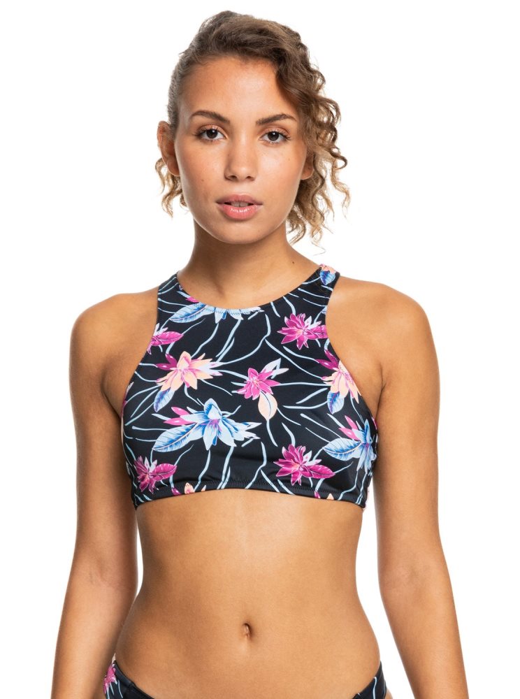 Dark Grey Women's Roxy Active Crop Bikini Tops | USA UXKC-60428