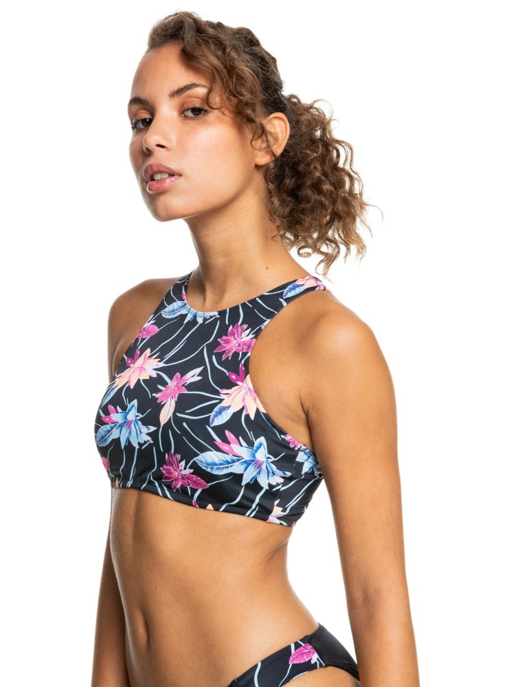 Dark Grey Women's Roxy Active Crop Bikini Tops | USA UXKC-60428