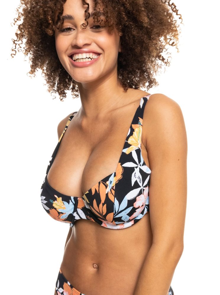 Dark Grey Women's Roxy Beach Classics Underwired D-Cup Bikini Tops | USA LUWF-26148