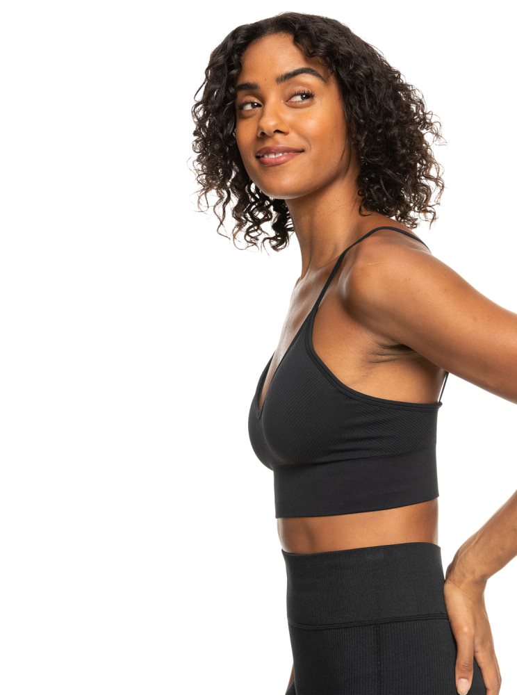 Dark Grey Women's Roxy Chill Out Seamless Sports Bra | USA PYSQ-07546