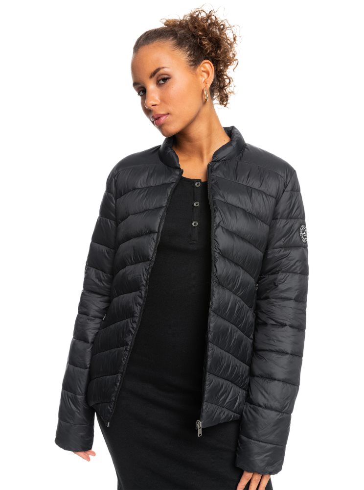 Dark Grey Women's Roxy Coast Road Puffy Zip-Up Jackets | USA HFGL-92854