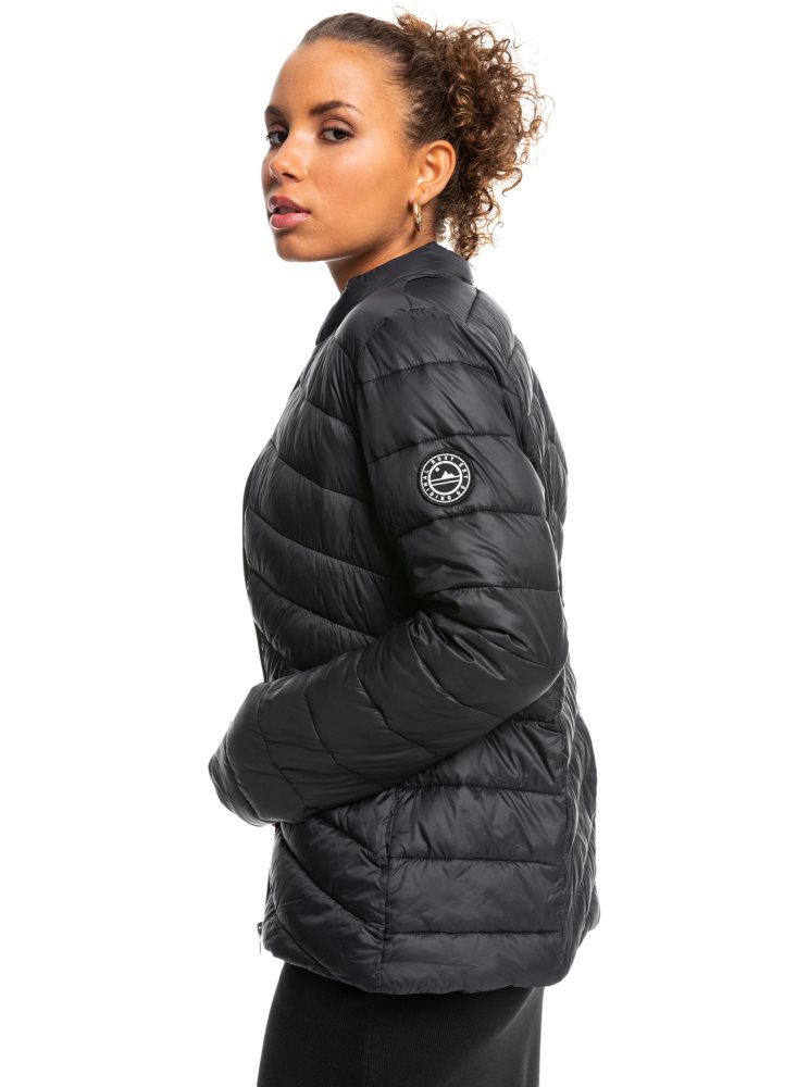 Dark Grey Women's Roxy Coast Road Puffy Zip-Up Jackets | USA HFGL-92854