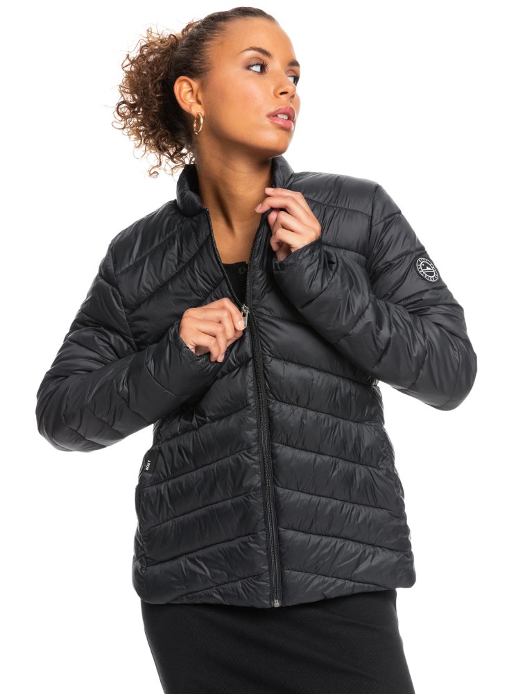 Dark Grey Women's Roxy Coast Road Puffy Zip-Up Jackets | USA HFGL-92854