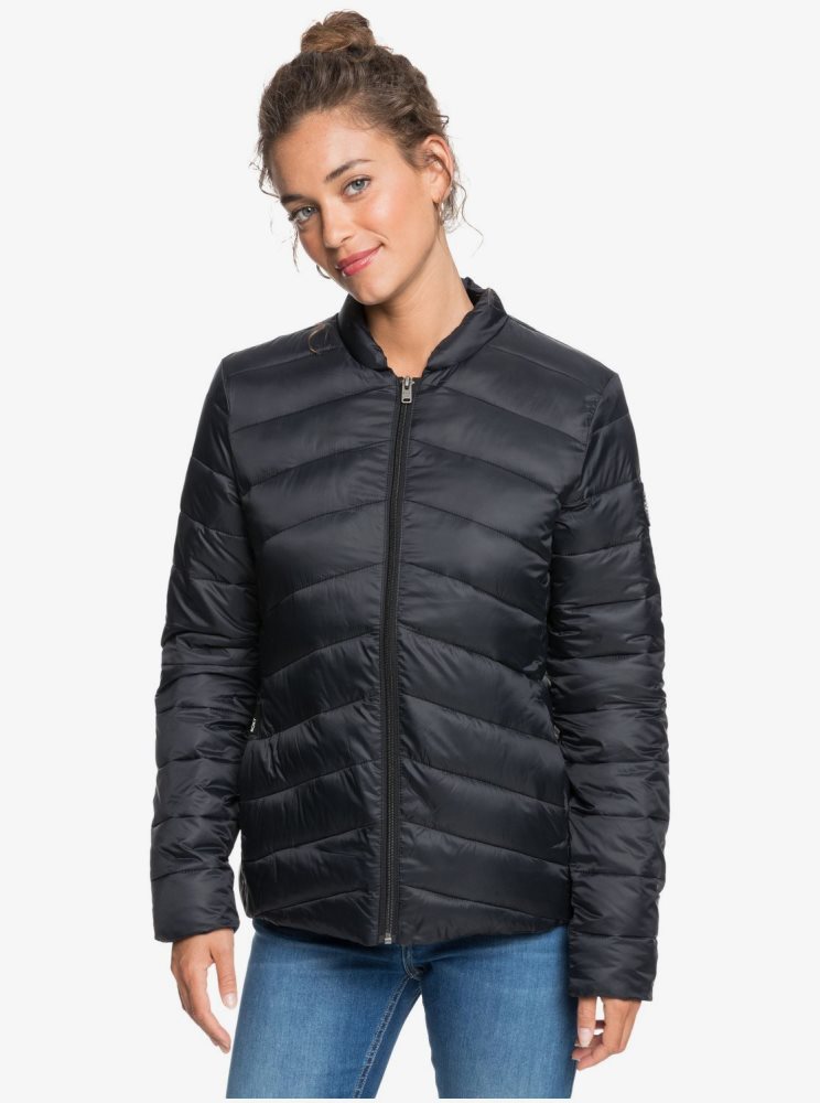 Dark Grey Women\'s Roxy Coast Road Puffy Zip-Up Jackets | USA HFGL-92854