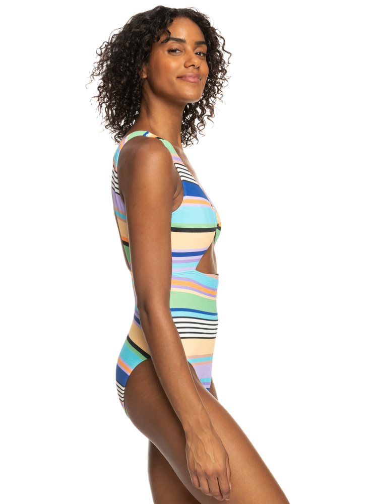 Dark Grey Women's Roxy Color Jam One Piece Swimsuits | USA IZFH-89701