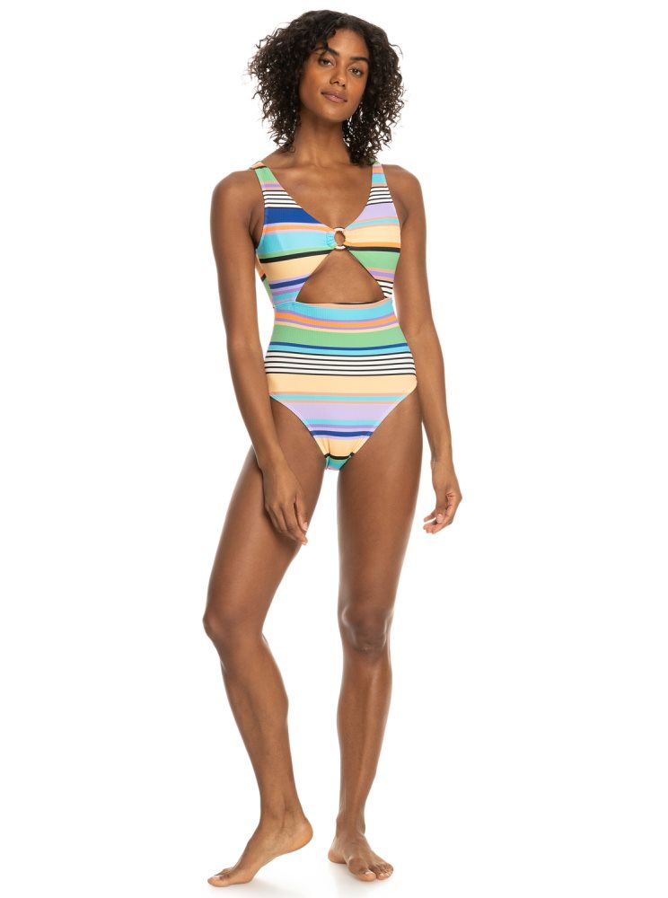 Dark Grey Women's Roxy Color Jam One Piece Swimsuits | USA IZFH-89701