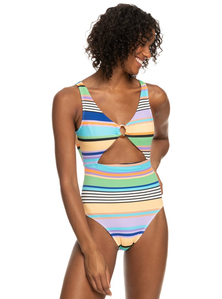 Dark Grey Women\'s Roxy Color Jam One Piece Swimsuits | USA IZFH-89701