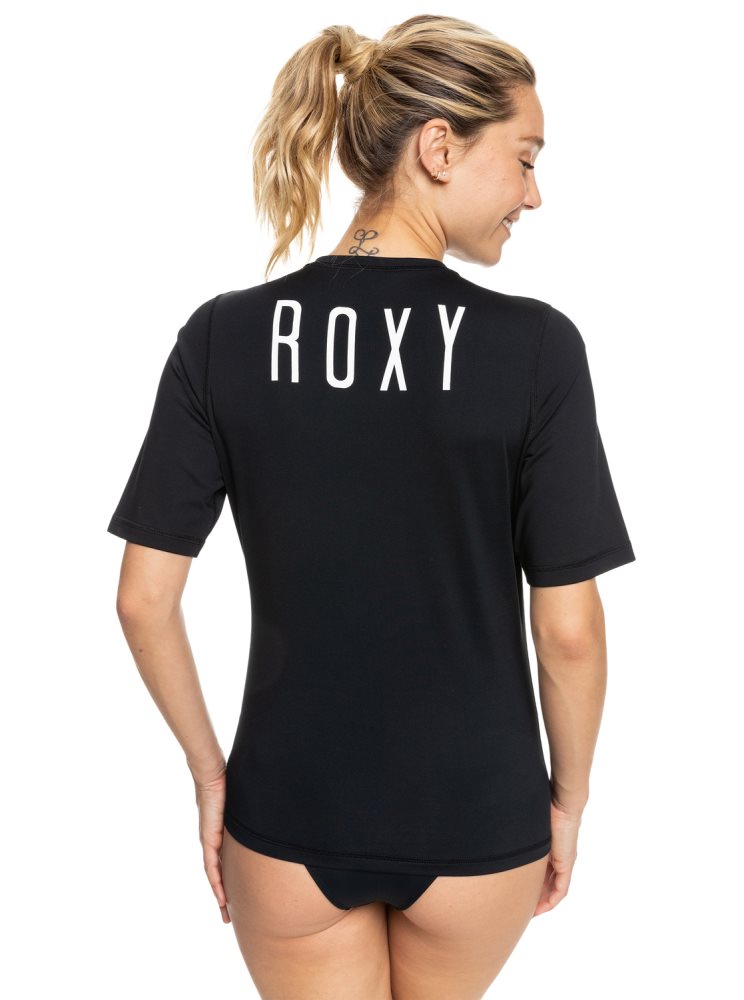 Dark Grey Women's Roxy Enjoy Waves Short Sleeve UPF 50 Rashguards | USA IVKY-27943