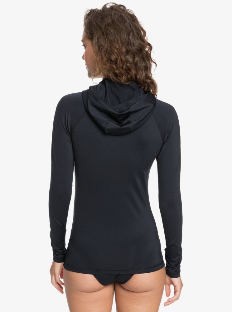 Dark Grey Women's Roxy Essentials Hooded UPF 50 Long Sleeve Rashguards | USA XMEG-58967