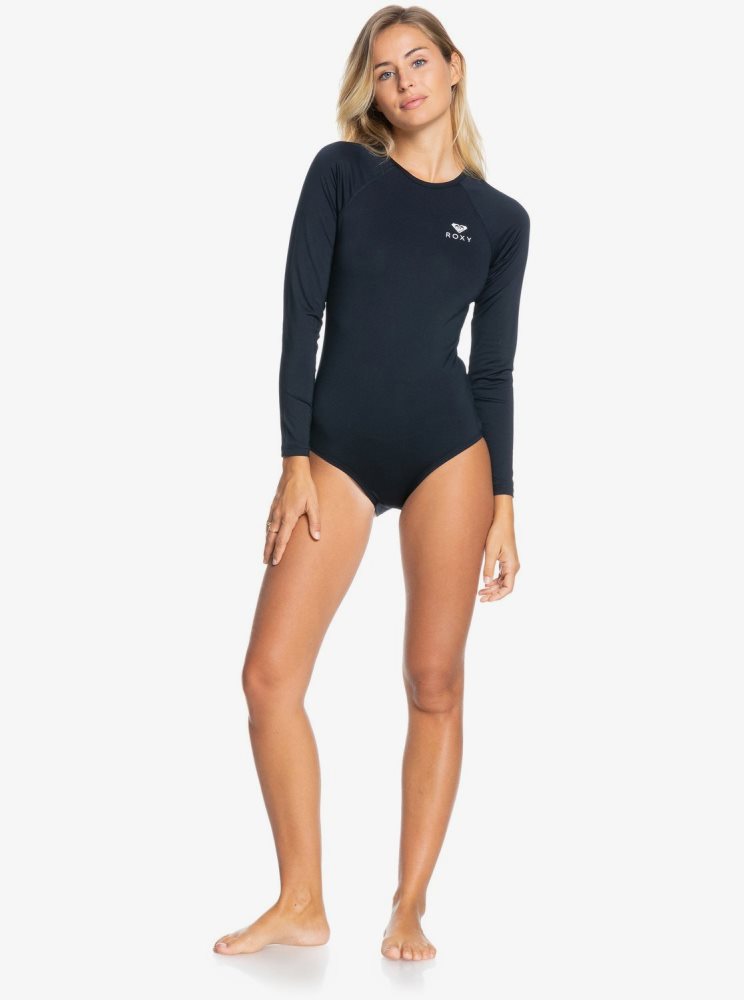 Dark Grey Women's Roxy Essentials Long Sleeve One Piece Swimsuits | USA TBXF-48106