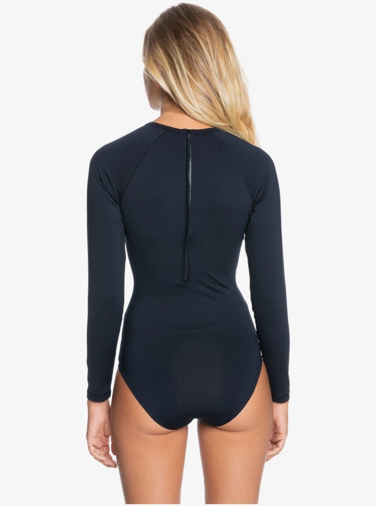 Dark Grey Women's Roxy Essentials Long Sleeve One Piece Swimsuits | USA TBXF-48106