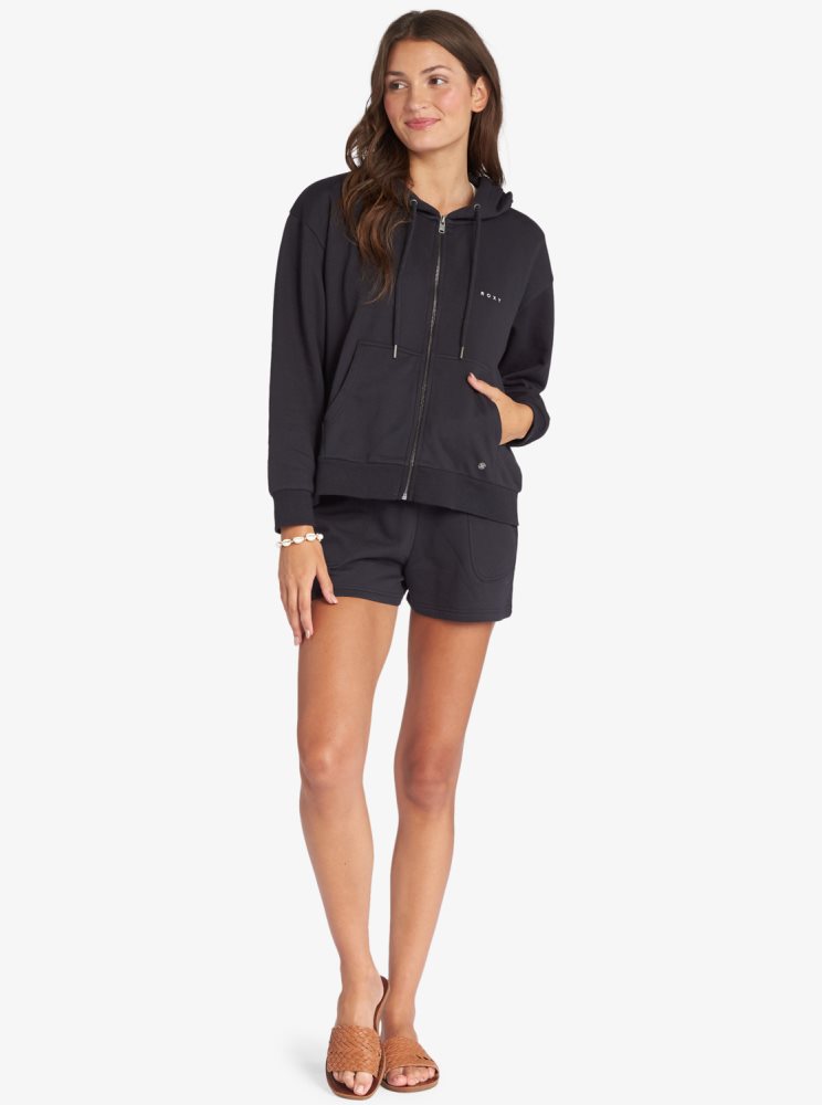 Dark Grey Women's Roxy Evening Hike Zip Up Hoodie | USA TNMF-78396