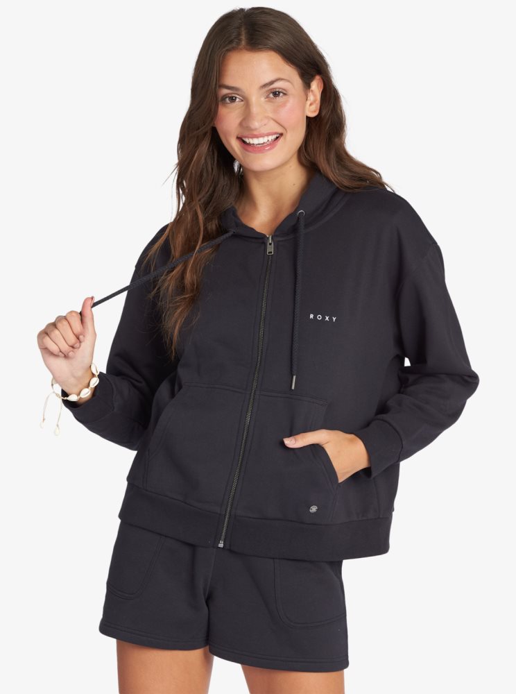 Dark Grey Women\'s Roxy Evening Hike Zip Up Hoodie | USA TNMF-78396