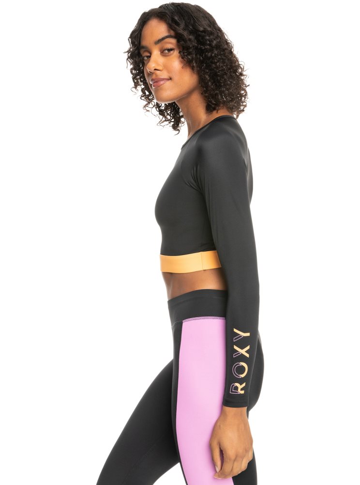 Dark Grey Women's Roxy Fitness Long Sleeve Cropped Rashguards | USA JGQE-34867