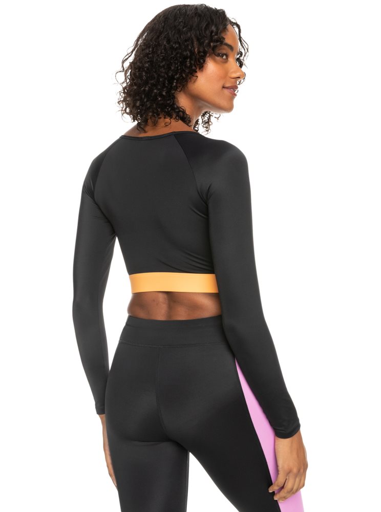 Dark Grey Women's Roxy Fitness Long Sleeve Cropped Rashguards | USA JGQE-34867