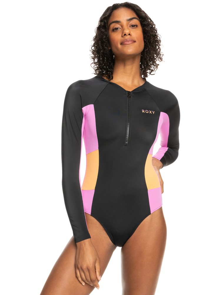 Dark Grey Women\'s Roxy Fitness Long Sleeve One Piece Swimsuits | USA SEXG-86957