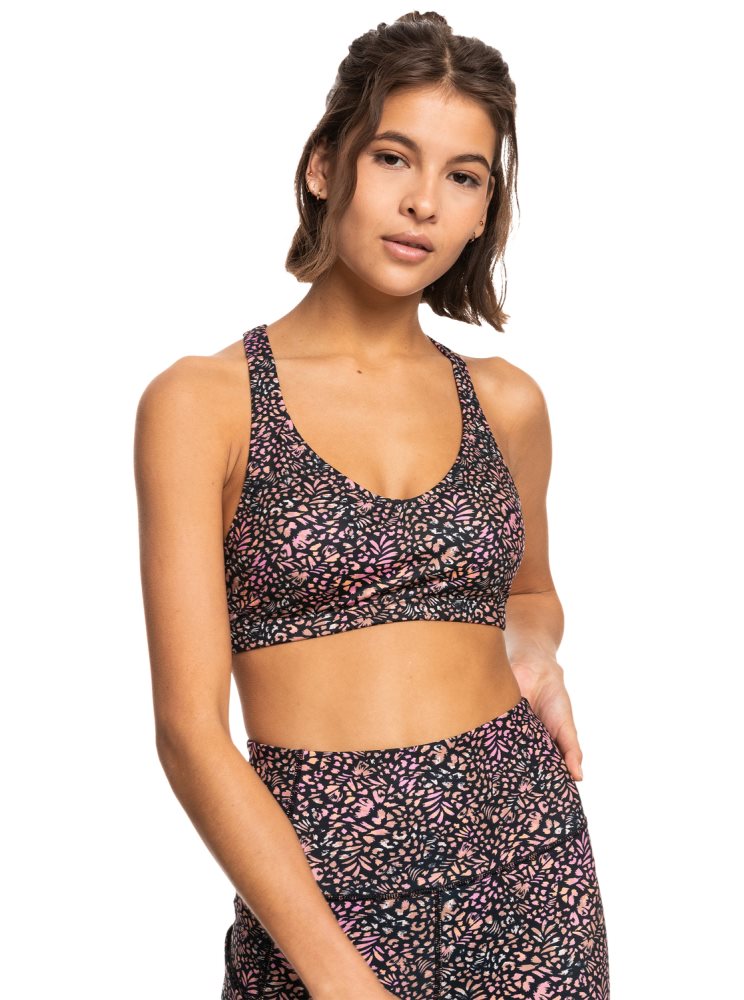 Dark Grey Women's Roxy Heart Into It Sports Bra | USA IRZM-98657