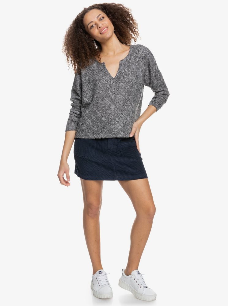 Dark Grey Women's Roxy High Tide Knit Tops | USA YPOM-43621