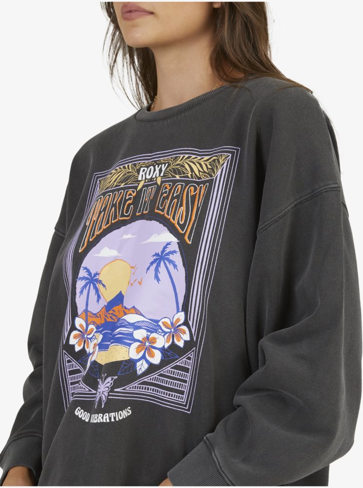 Dark Grey Women's Roxy Into The Night Sweatshirts | USA XGUE-79051