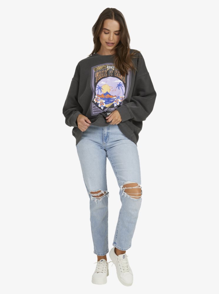 Dark Grey Women's Roxy Into The Night Sweatshirts | USA XGUE-79051