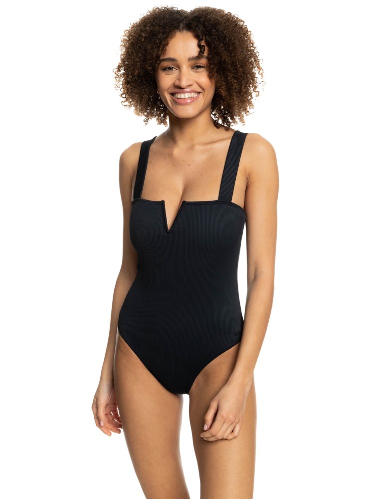 Dark Grey Women\'s Roxy Love The Coco One Piece Swimsuits | USA DQFA-16204