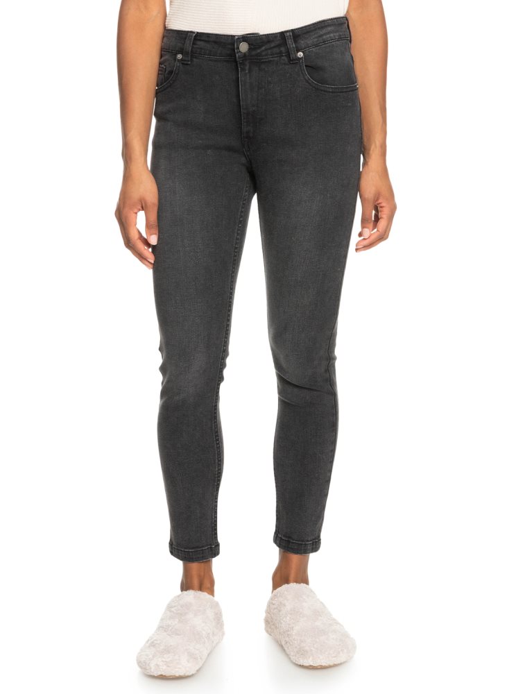 Dark Grey Women's Roxy Night Away Black Slim Jeans | USA DTHL-24516