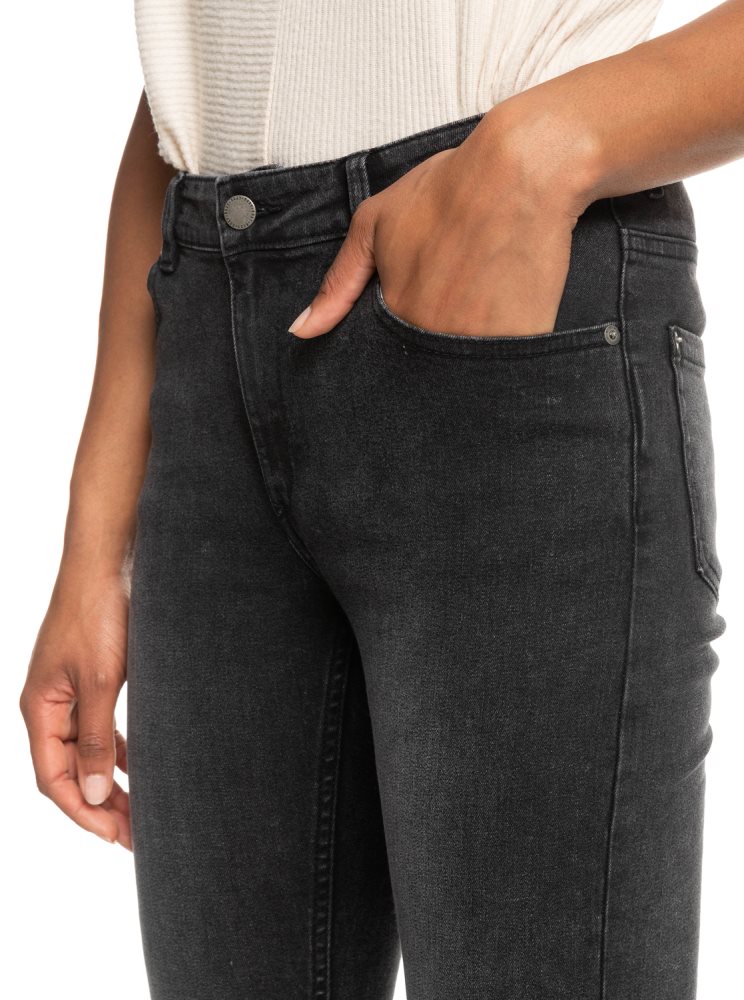 Dark Grey Women's Roxy Night Away Black Slim Jeans | USA DTHL-24516