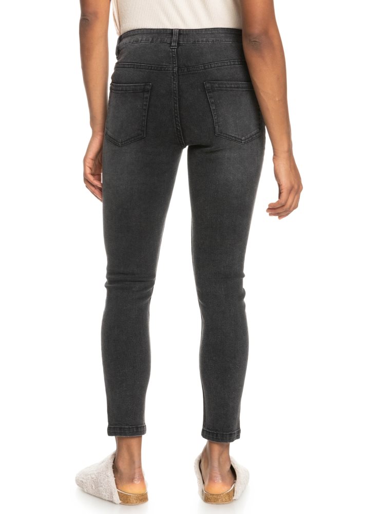 Dark Grey Women's Roxy Night Away Black Slim Jeans | USA DTHL-24516