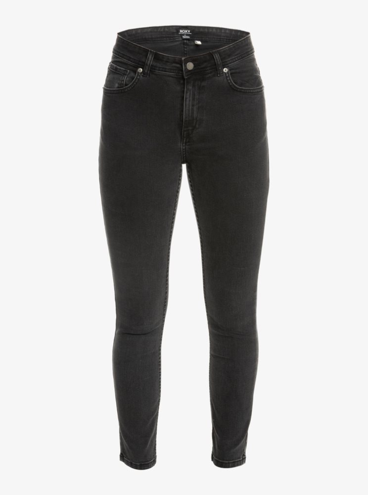 Dark Grey Women's Roxy Night Away Black Slim Jeans | USA DTHL-24516