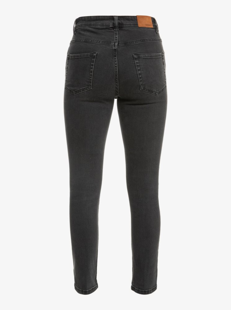 Dark Grey Women's Roxy Night Away Black Slim Jeans | USA DTHL-24516