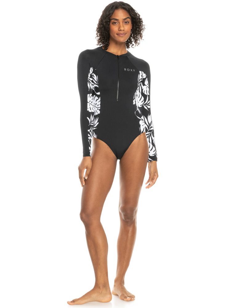 Dark Grey Women's Roxy Onesie Long Sleeve One Piece Swimsuits | USA HYWV-83654