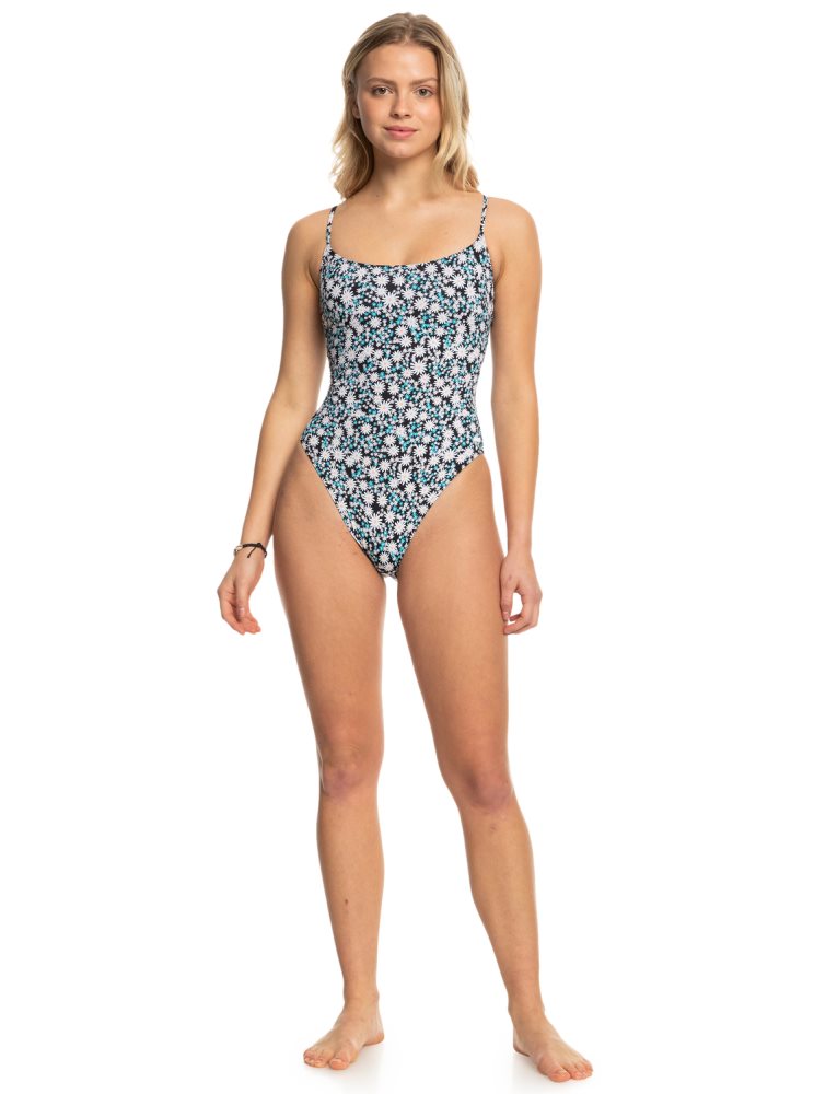 Dark Grey Women's Roxy Printed Beach Classics One Piece Swimsuits | USA CQZT-64273