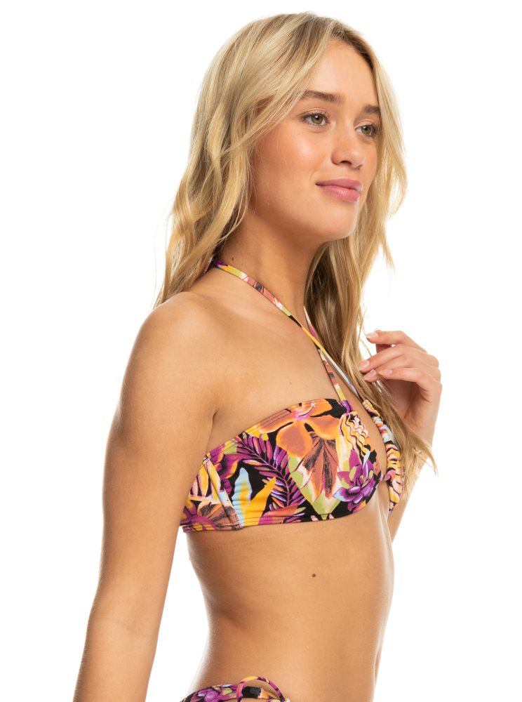 Dark Grey Women's Roxy Printed Beach Classics Triangle Bikini Tops | USA NTUW-36894