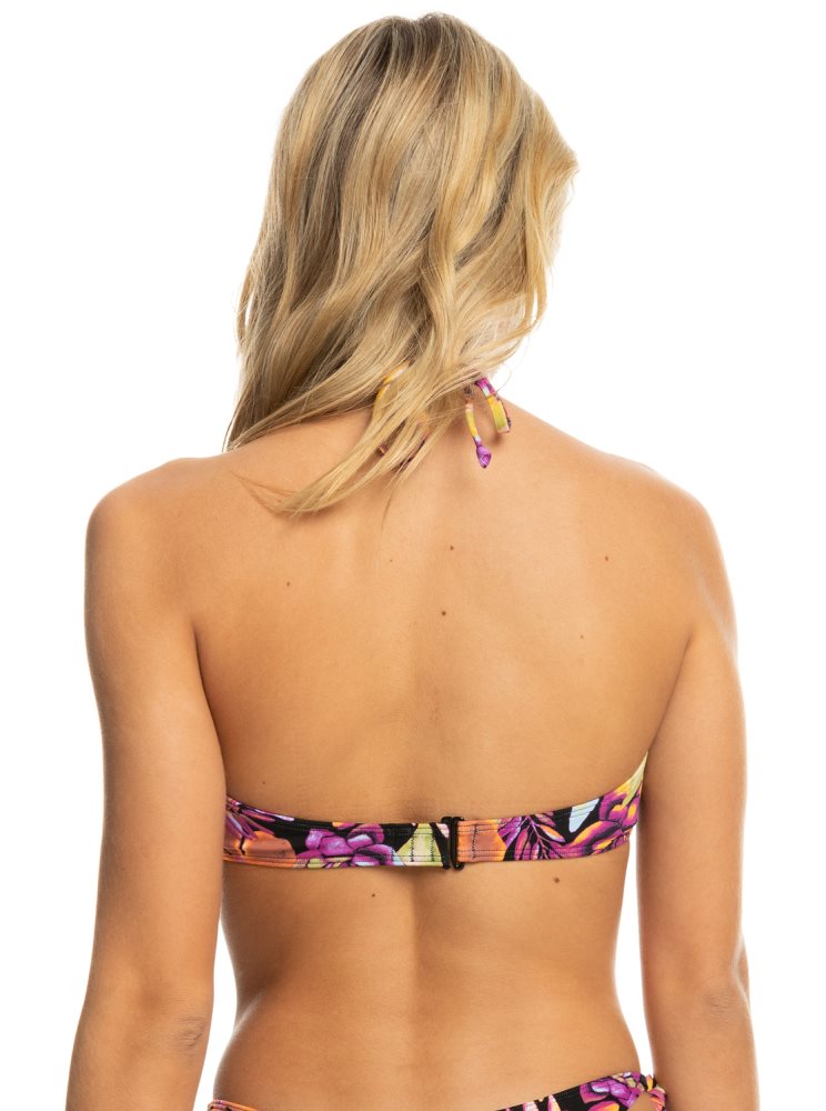 Dark Grey Women's Roxy Printed Beach Classics Triangle Bikini Tops | USA NTUW-36894