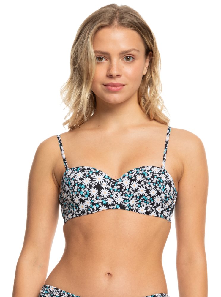 Dark Grey Women's Roxy Printed Beach Classics Bandeau Bikini Tops | USA OBAG-06415