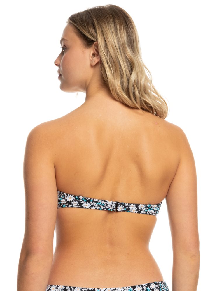 Dark Grey Women's Roxy Printed Beach Classics Bandeau Bikini Tops | USA OBAG-06415