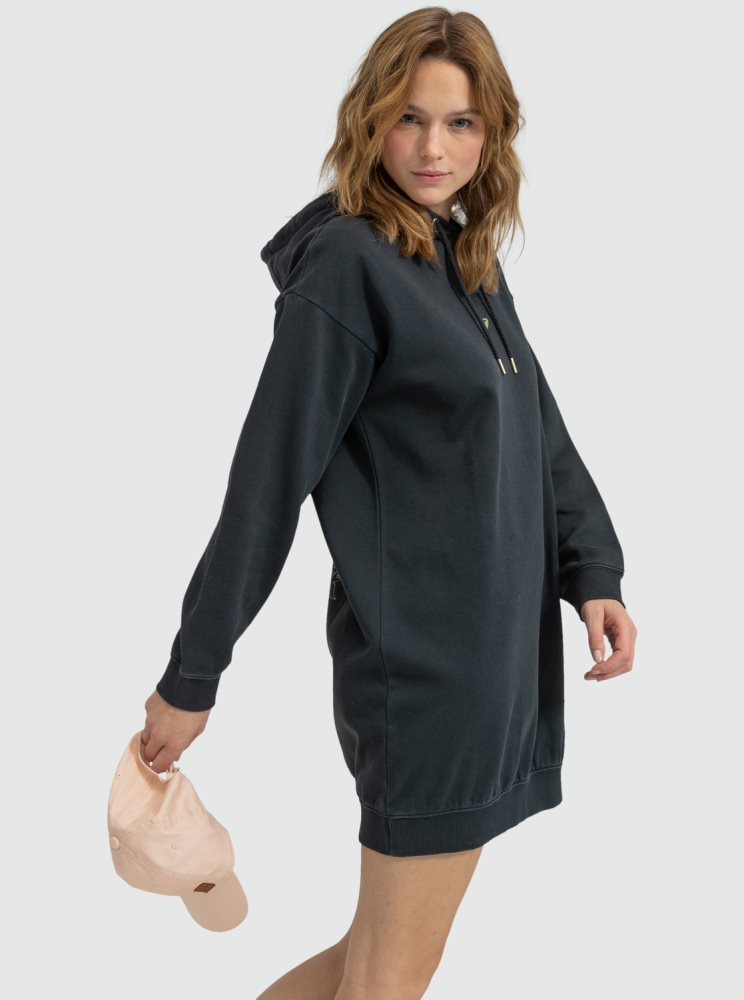 Dark Grey Women's Roxy Surfing Oversized Sweatshirt Dress | USA HUEC-37041