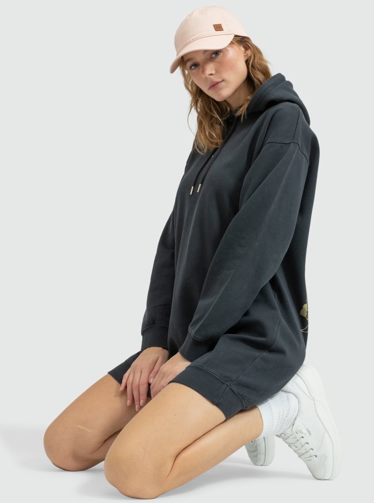 Dark Grey Women's Roxy Surfing Oversized Sweatshirt Dress | USA HUEC-37041