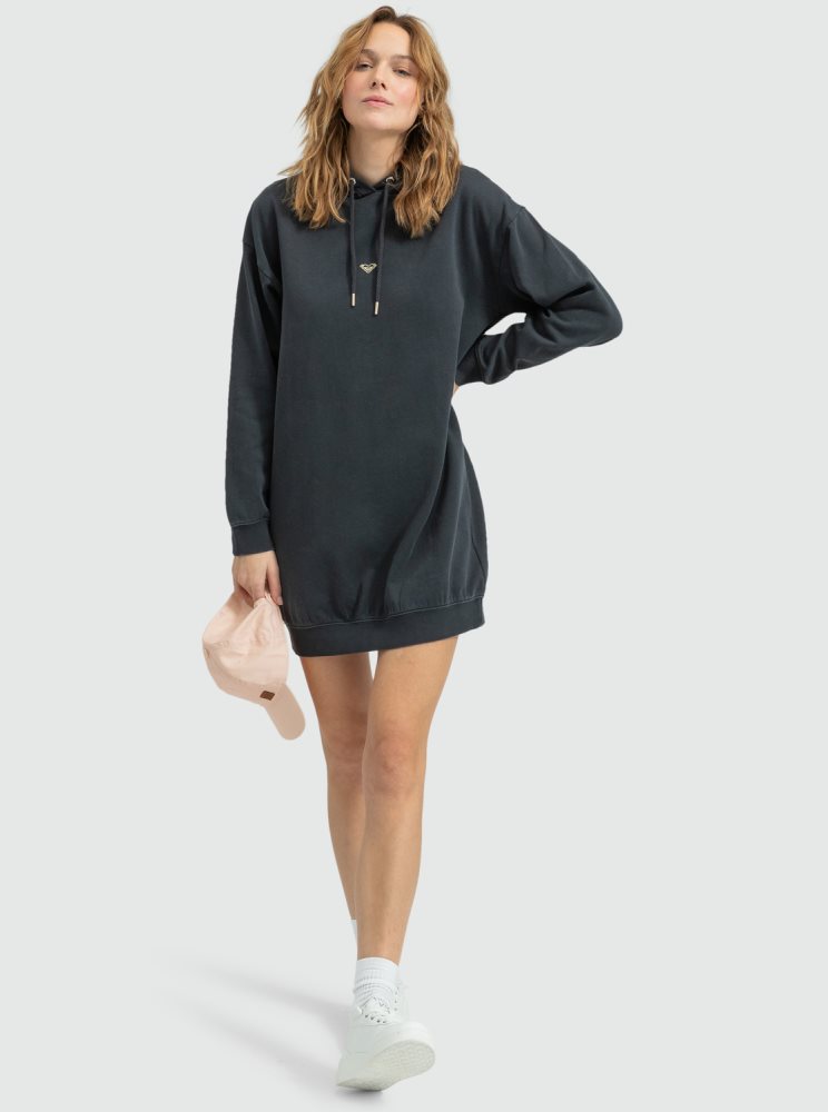 Dark Grey Women's Roxy Surfing Oversized Sweatshirt Dress | USA HUEC-37041