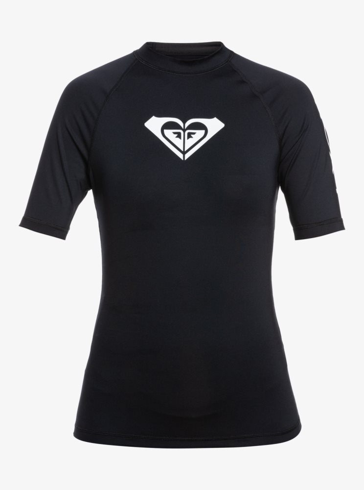 Dark Grey Women's Roxy Whole Hearted Short Sleeve UPF 50 Rashguards | USA ATEH-80315