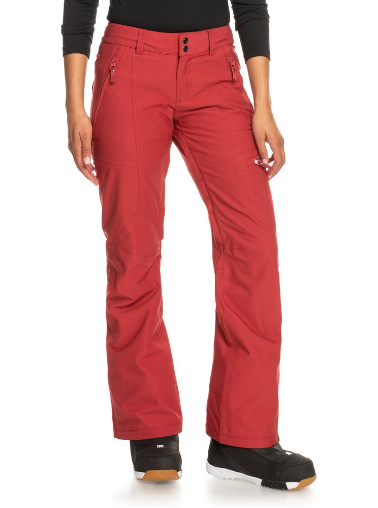 Dark Red Women's Roxy Cabin Slim Fit Snow Pants | USA WYJU-96137