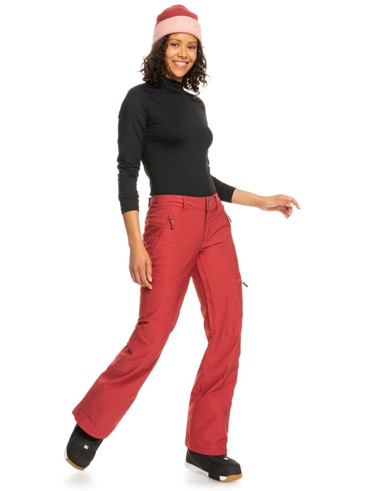 Dark Red Women's Roxy Cabin Slim Fit Snow Pants | USA WYJU-96137