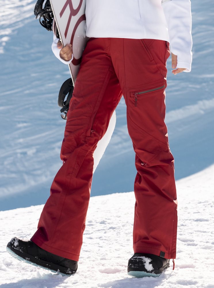 Dark Red Women\'s Roxy Cabin Slim Fit Snow Pants | USA WYJU-96137